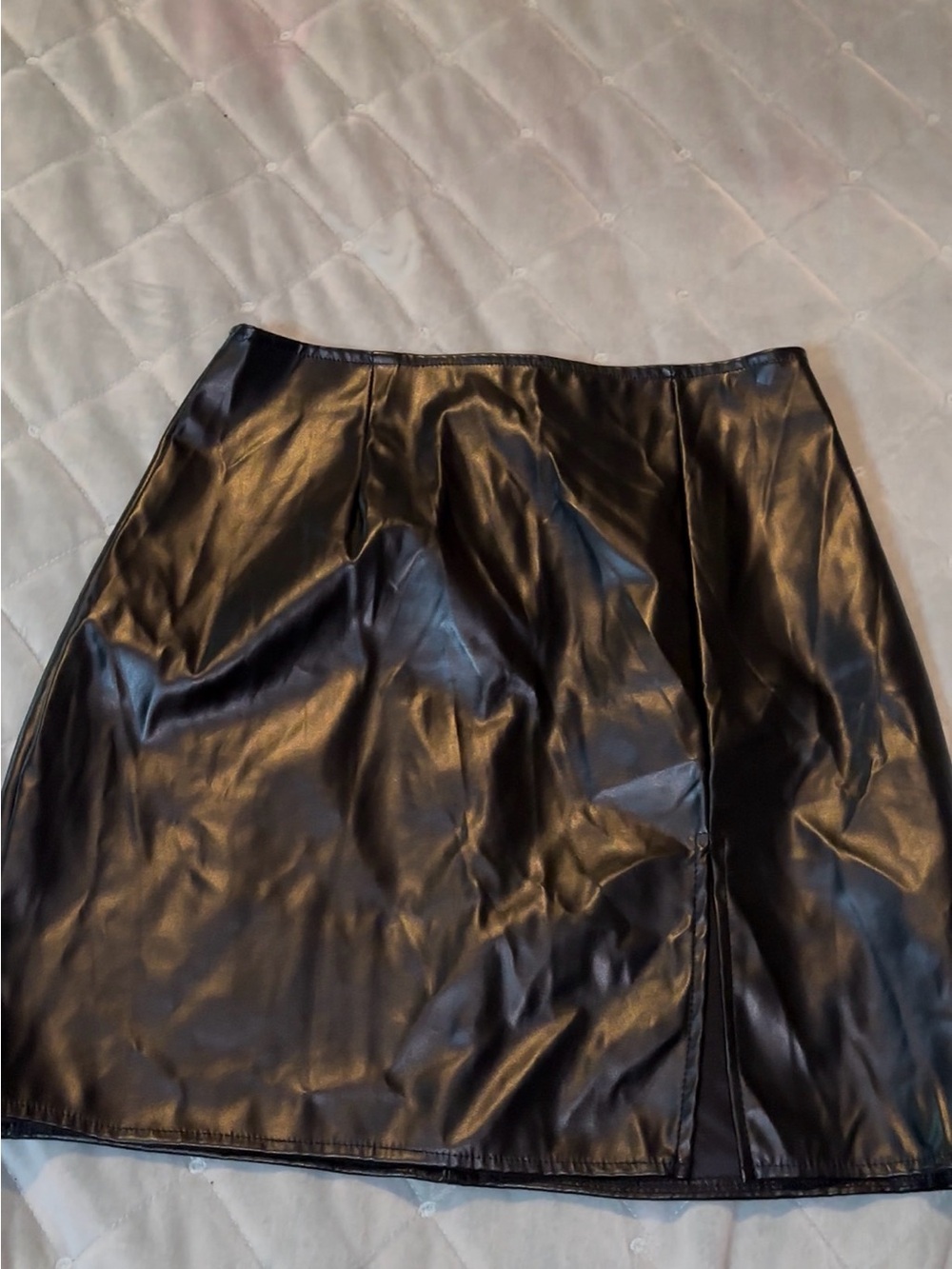 Windsor Black Faux Leather Mini Skirt with Front Slit